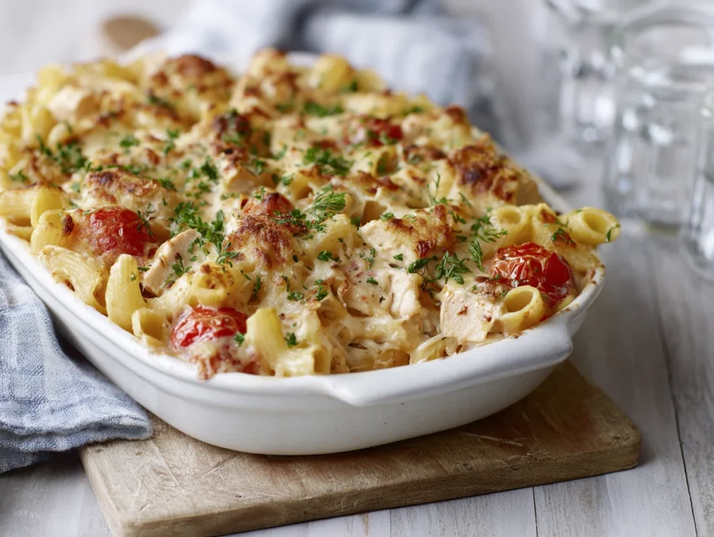 creamy chicken pasta bake