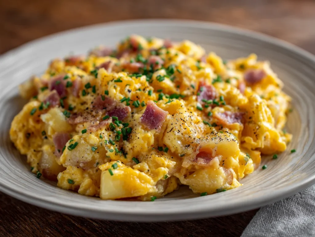 cheesy potato egg scramble