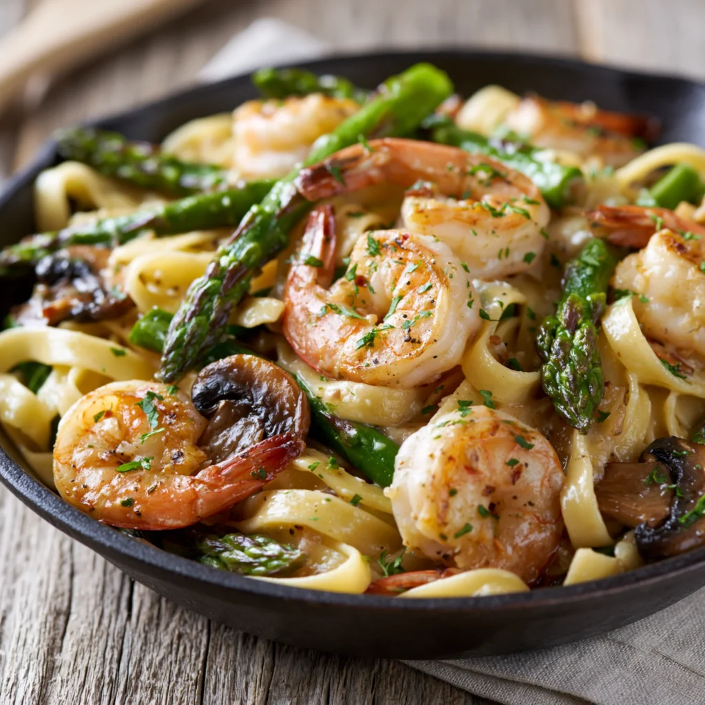 shrimp asparagus mushroom pasta