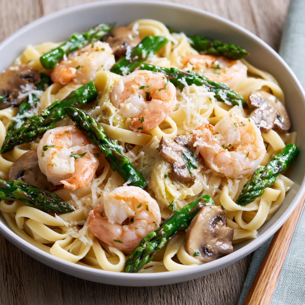 shrimp asparagus mushroom pasta