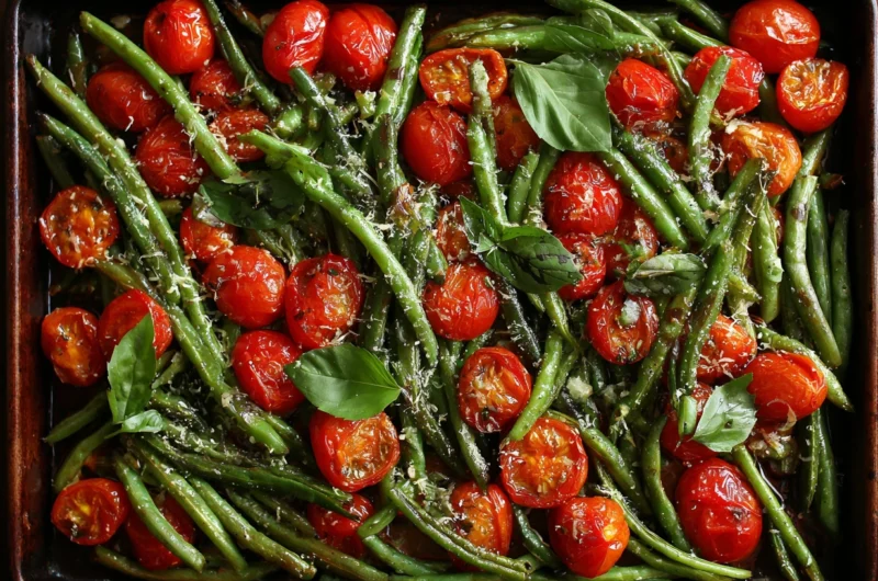Vegan Green Bean, Tomato, and Basil Sheet Pan Recipe