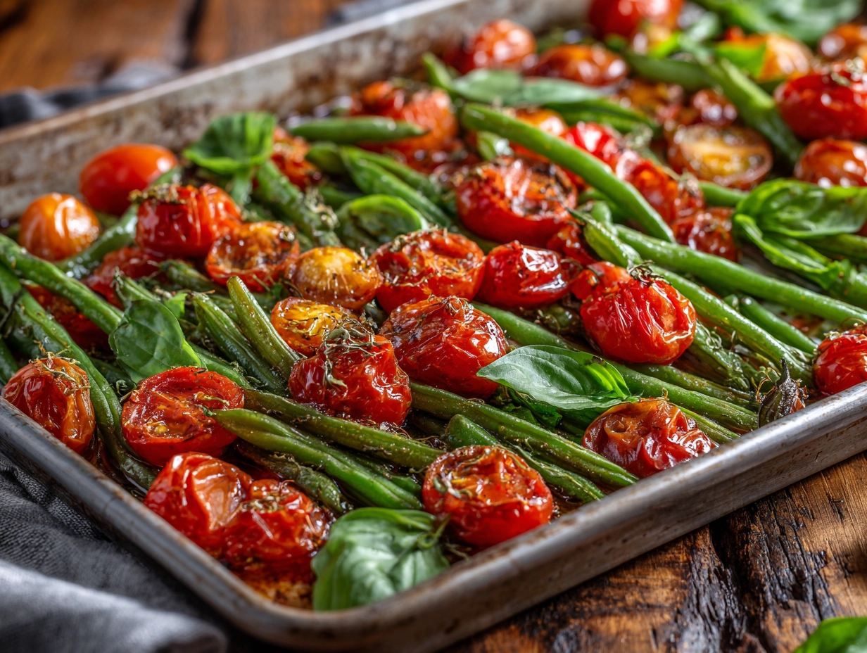 Vegan Green Bean, Tomato, and Basil Sheet Pan Recipe