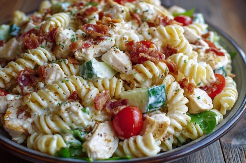 Easy Chicken Bacon Ranch Pasta Salad Recipe