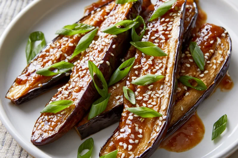 Crispy Miso Glazed Eggplant Recipe with Sesame and Scallions