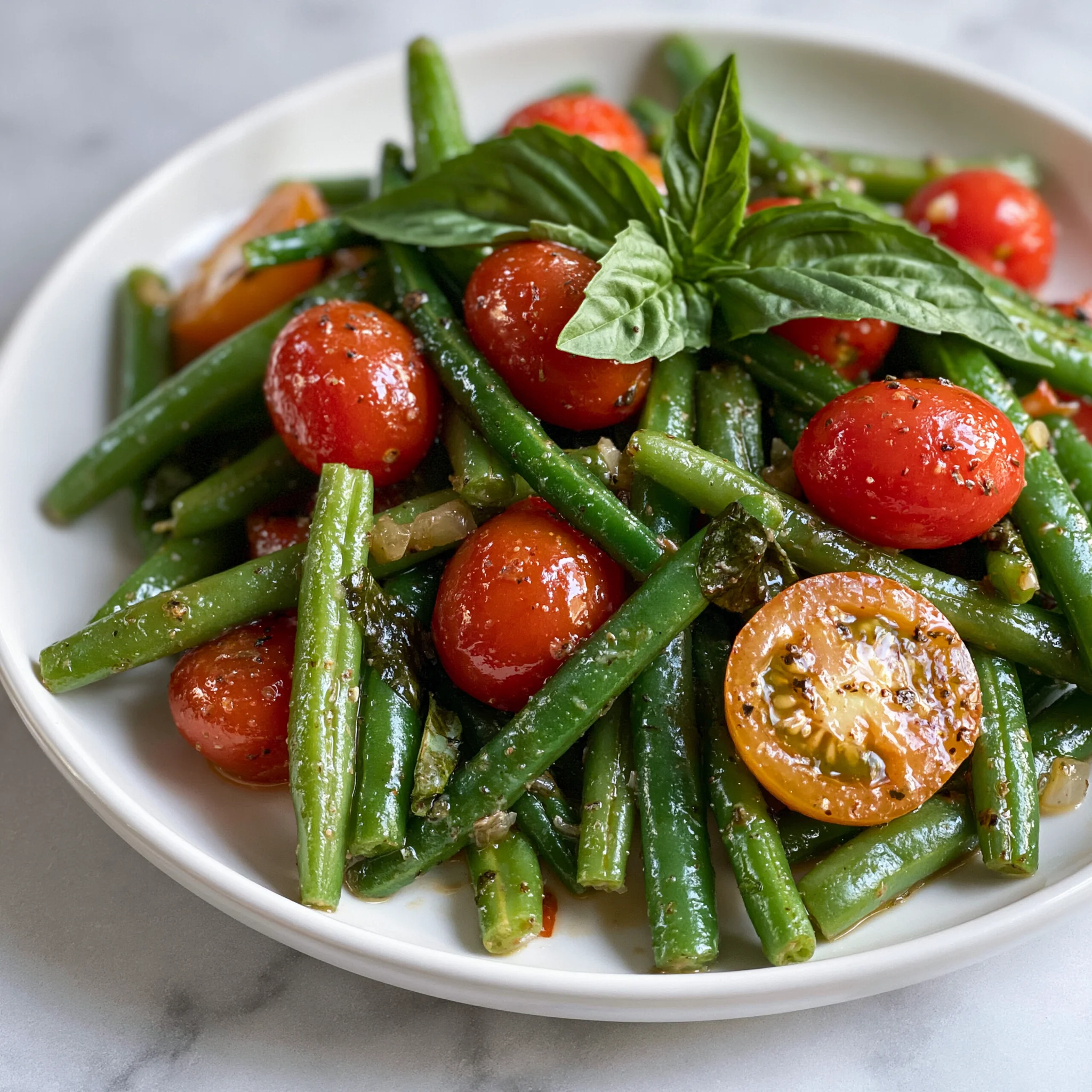 Vegan Green Bean Tomato & Basil recipe