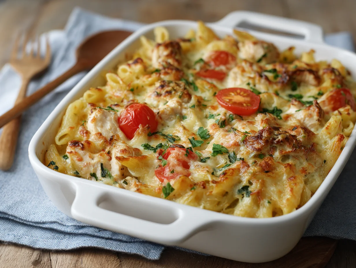 creamy chicken pasta bake