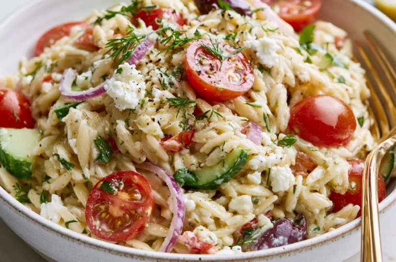 Creamy Orzo Pasta Salad Recipe with Fresh Herbs