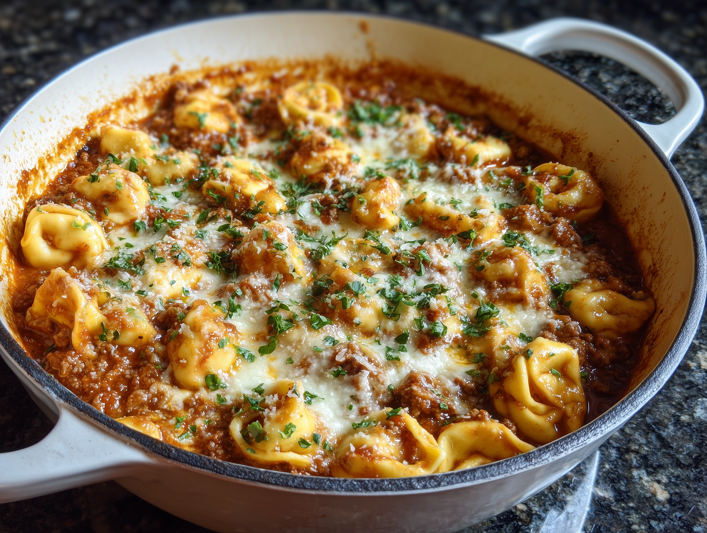 Cheesy Tortellini With Savoury Meat Sauce Recipe