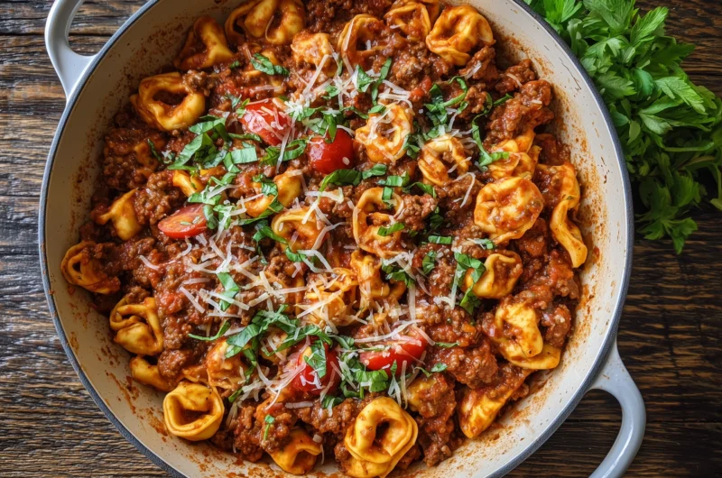 Cheesy Tortellini With Savory Meat Sauce Recipe