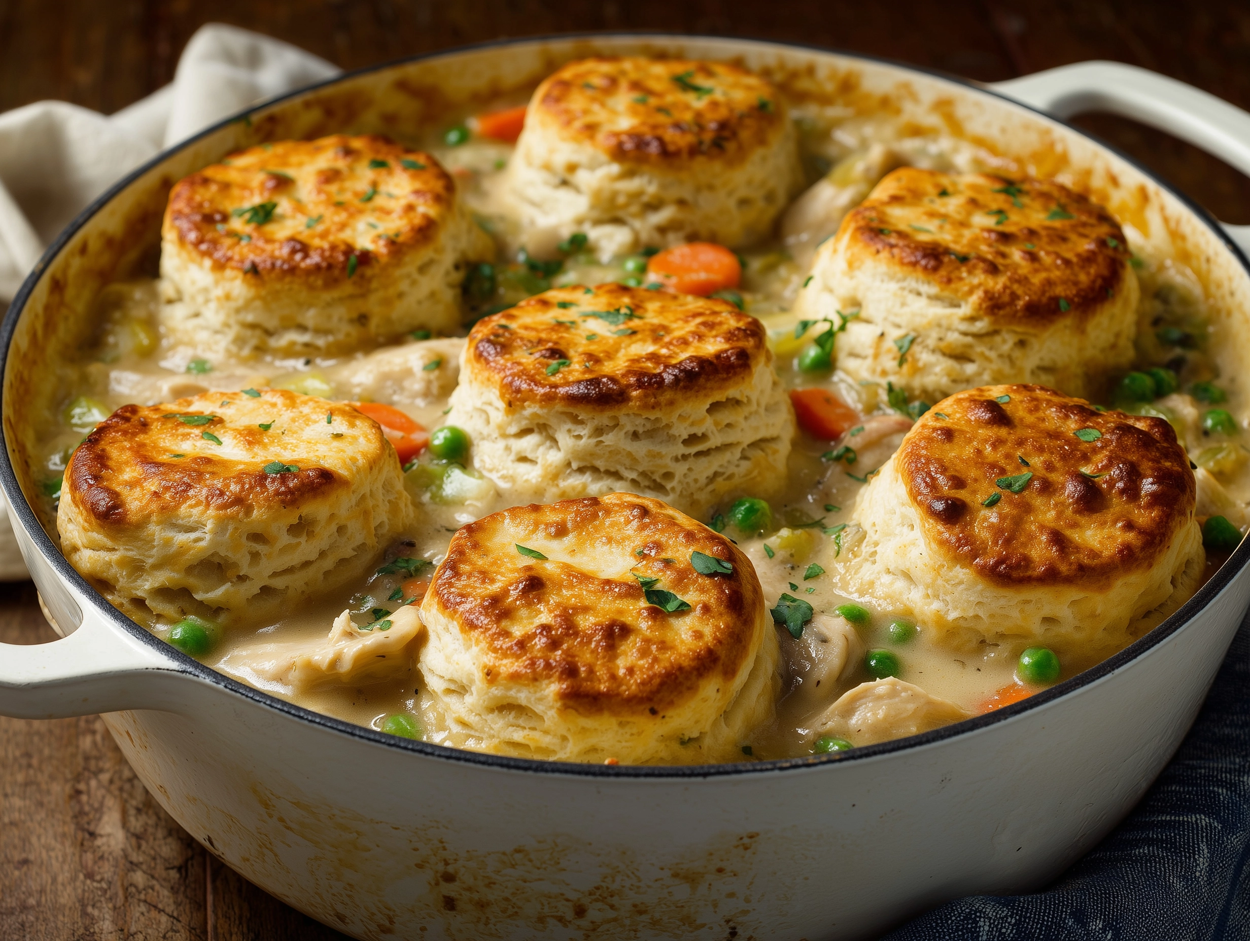 Comforting Chicken Pot Pie with Fluffy Biscuits