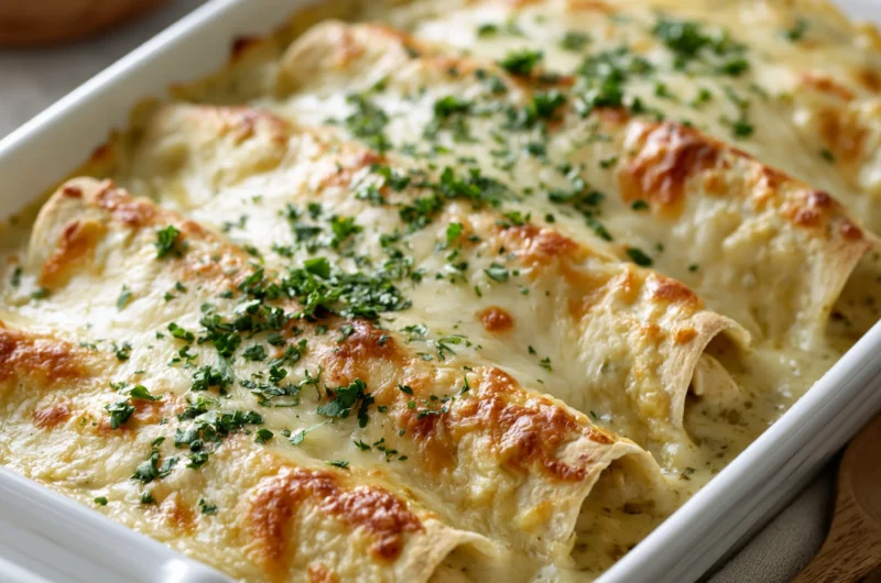 Creamy Green Chili Chicken Enchiladas with Sour Cream Sauce