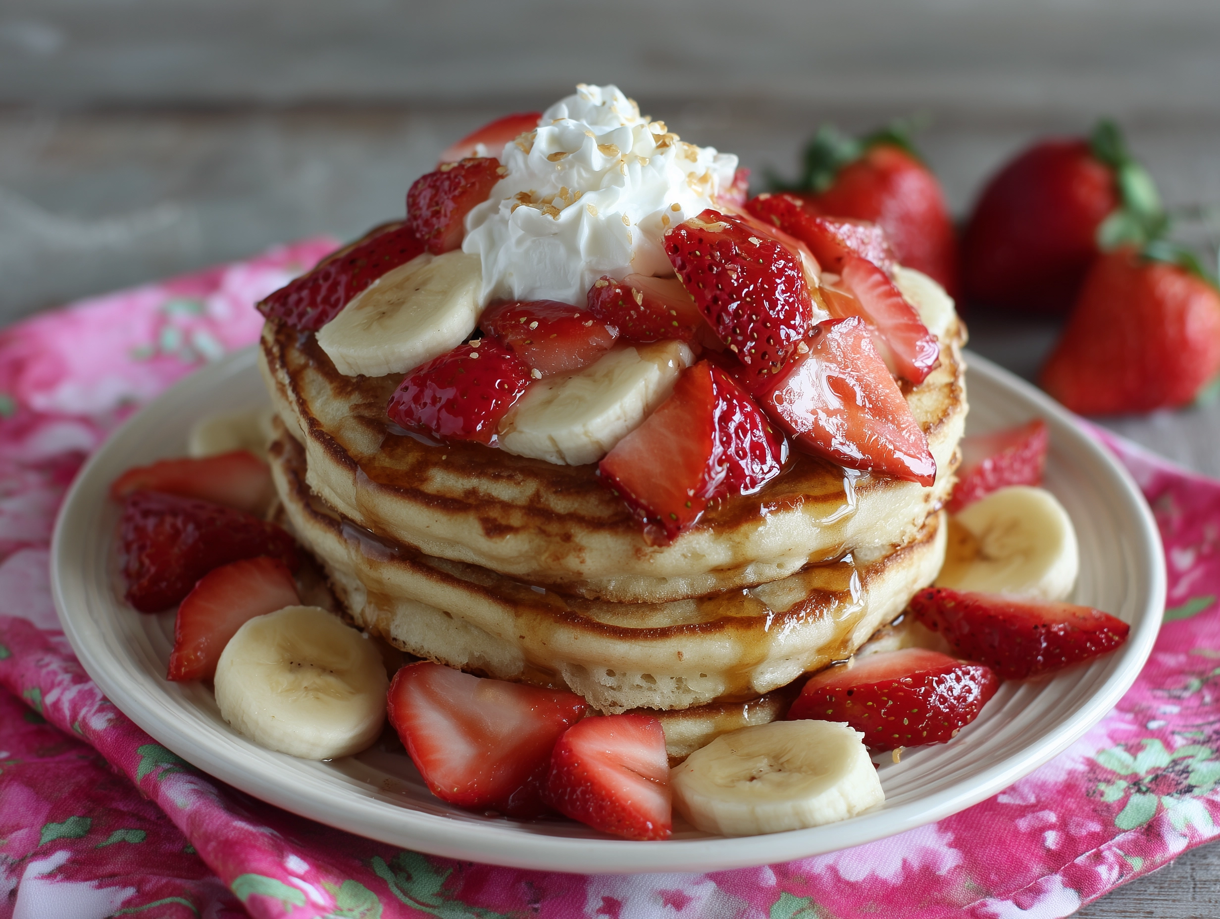 Fluffy Strawberry Banana Pancakes Recipe