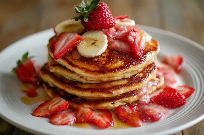 Fluffy Strawberry Banana Pancakes Recipe