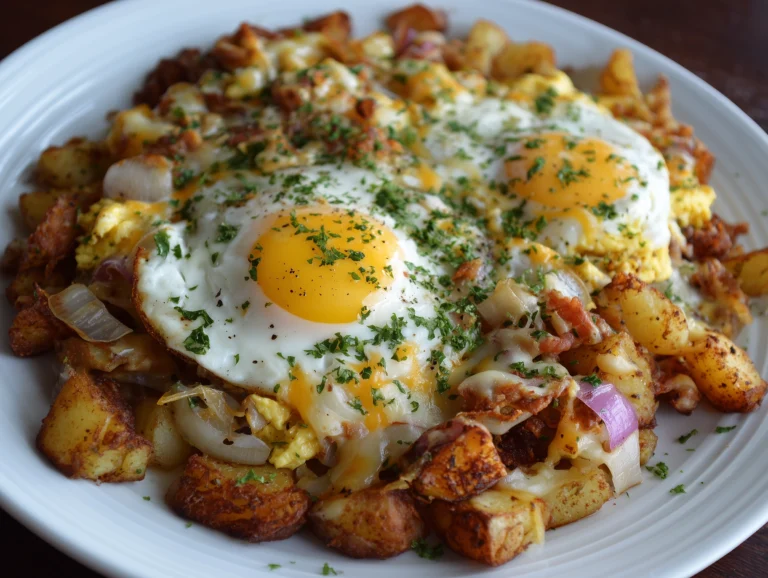 cheesy potato egg scramble..