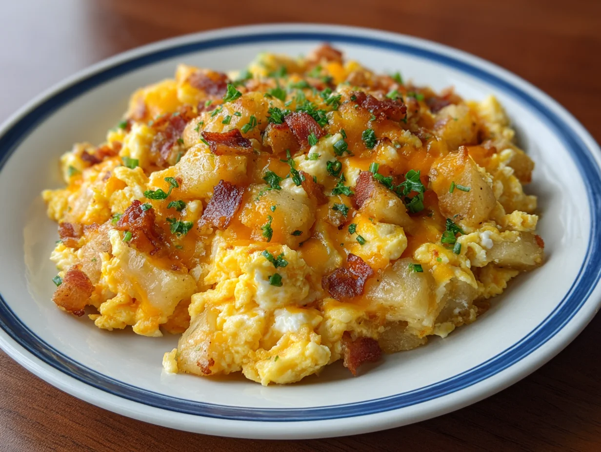 cheesy potato egg scramble