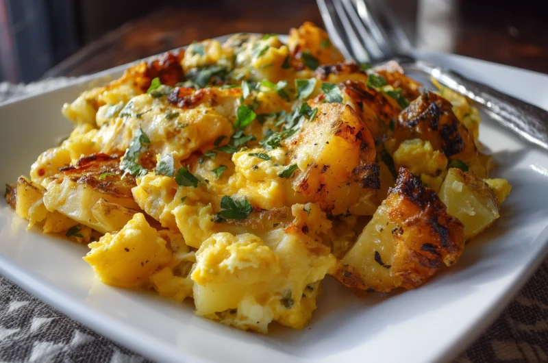 Cheesy Potato Egg Scramble Recipe