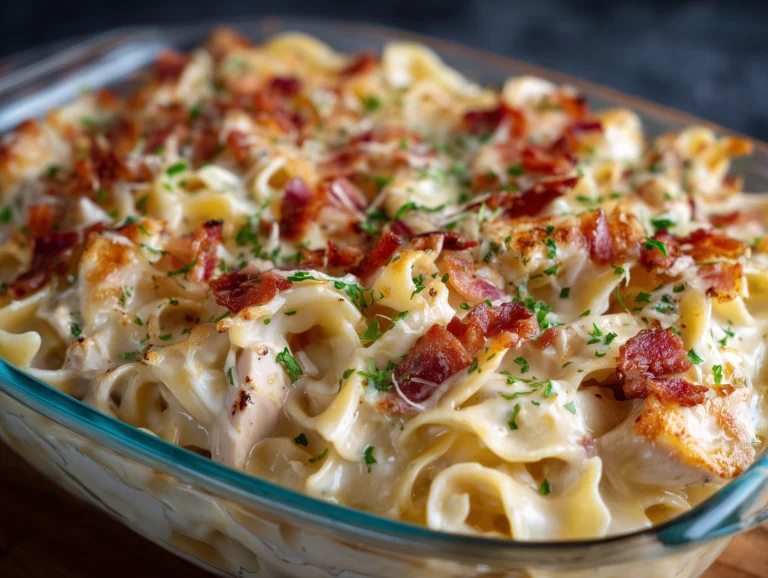 chicken bacon alfredo casserole.