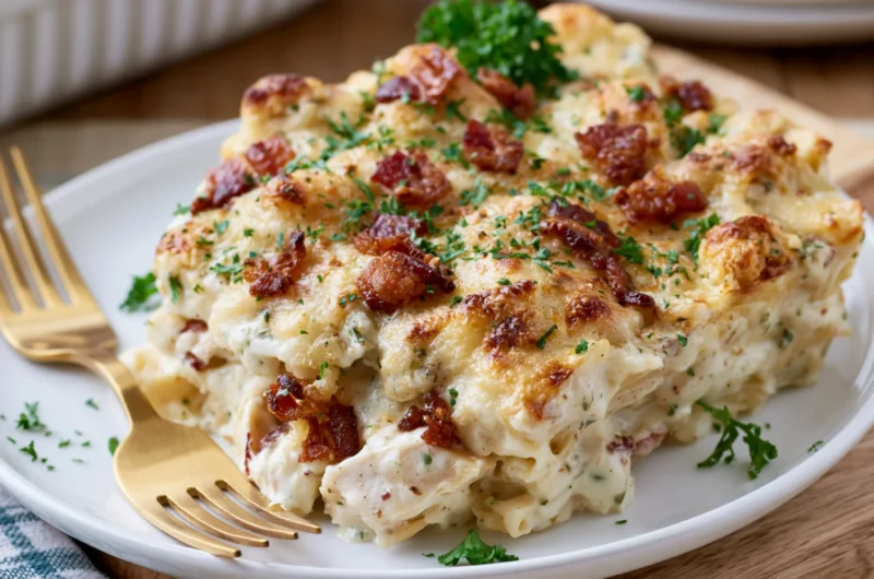 Creamy Chicken Bacon Alfredo Casserole Recipe