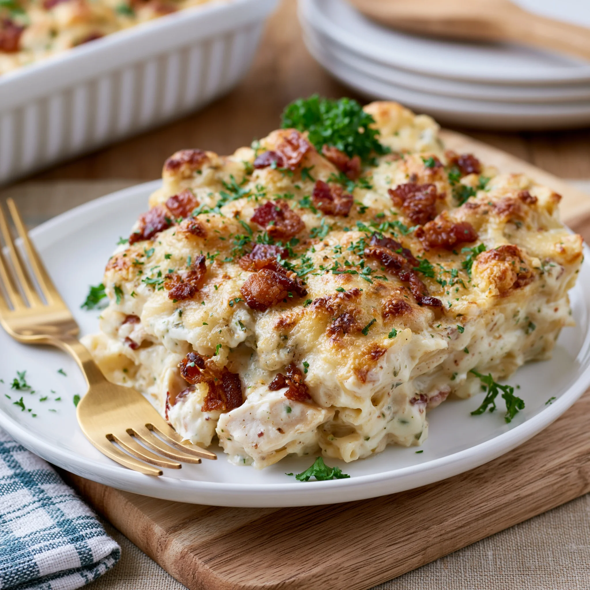 chicken bacon alfredo casserole