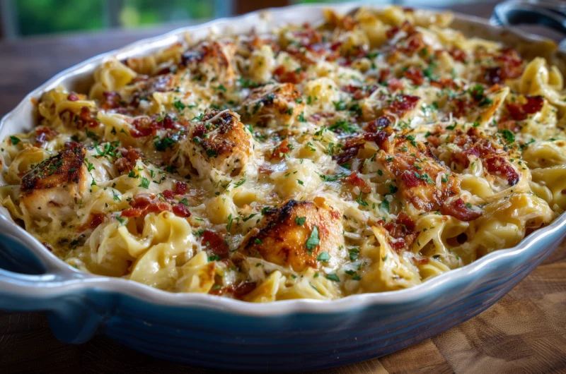 Creamy Chicken Bacon Alfredo Casserole Recipe