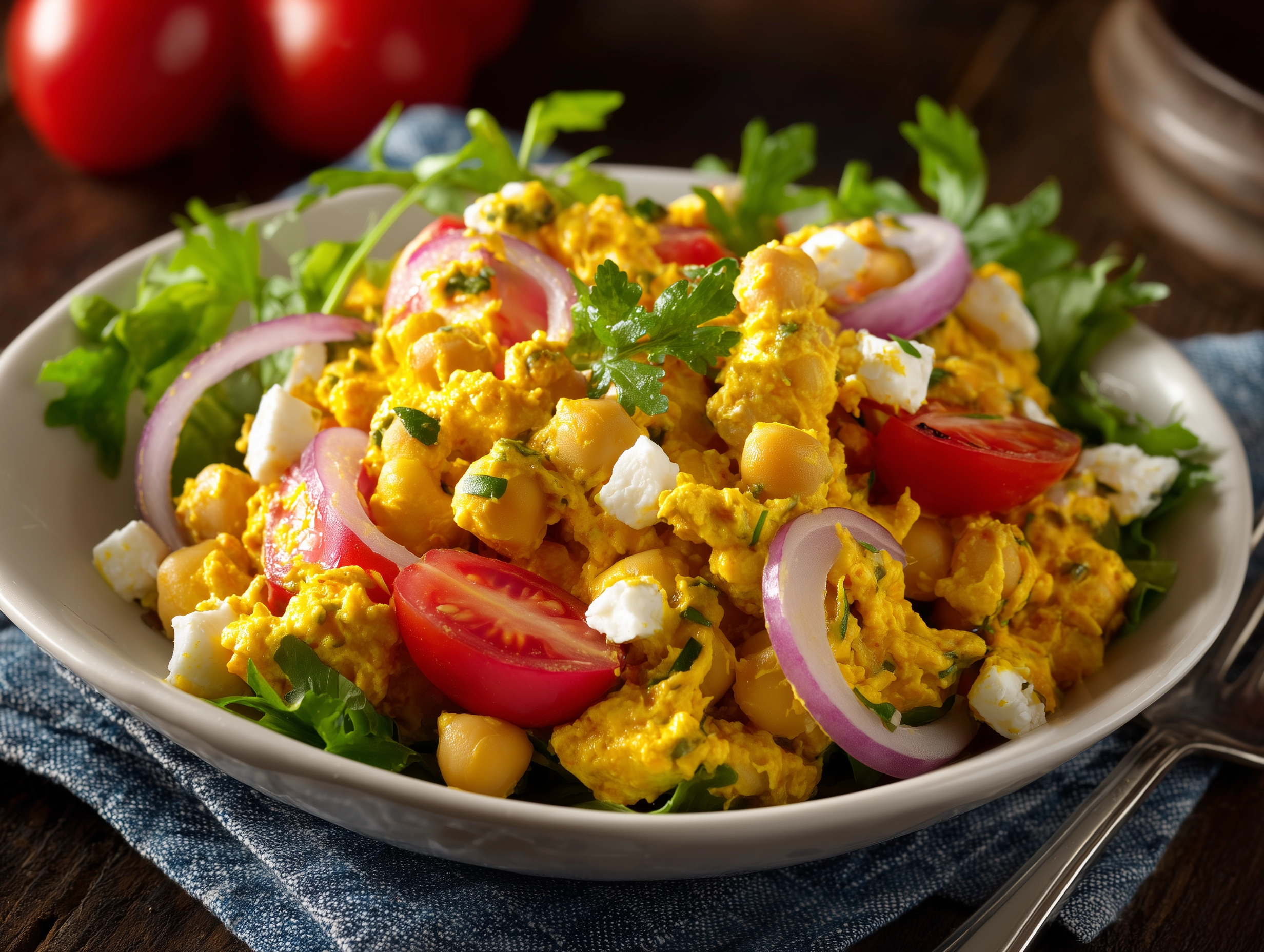 Protein-Packed Curry Chickpea Cottage Cheese Salad Recipe