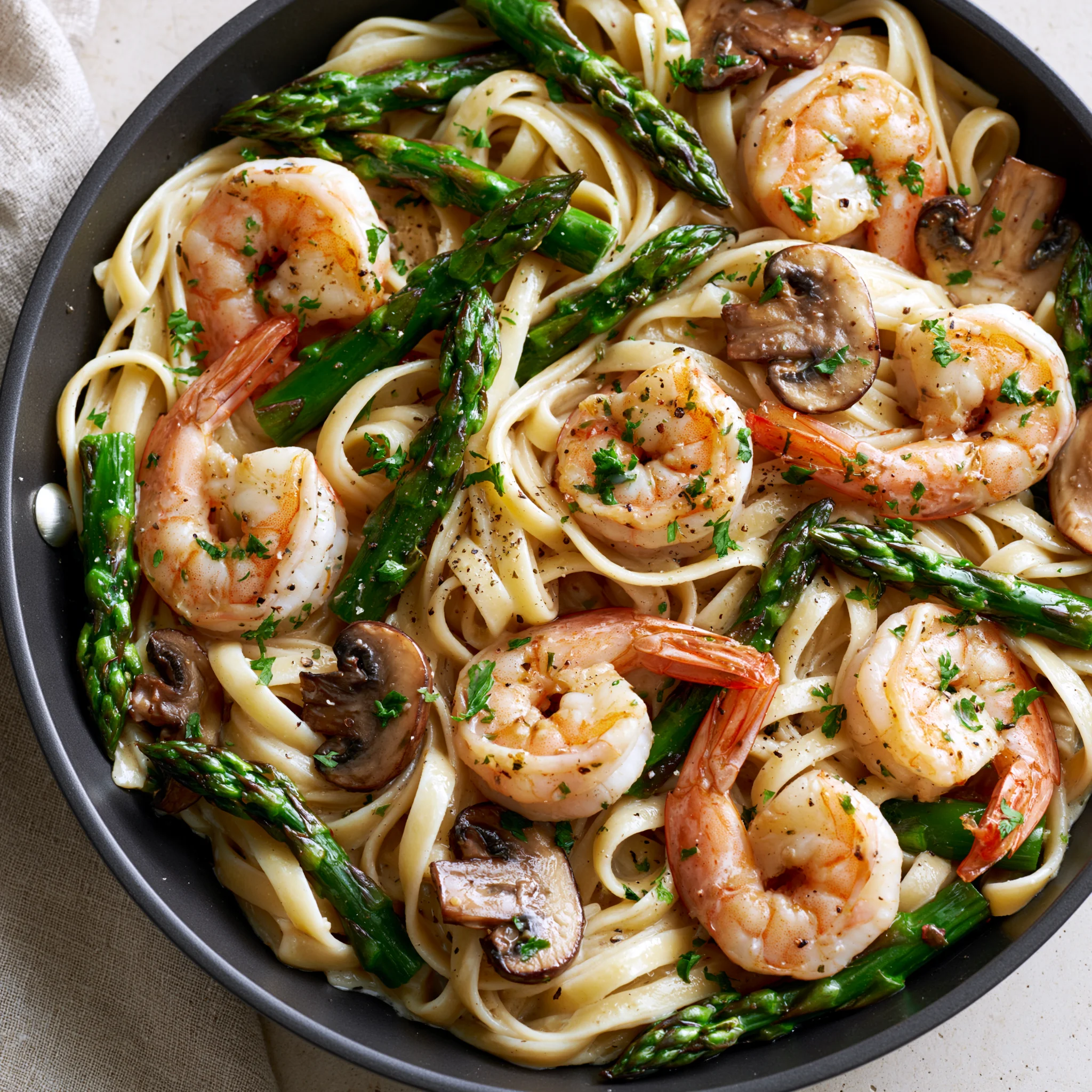shrimp asparagus mushroom pasta