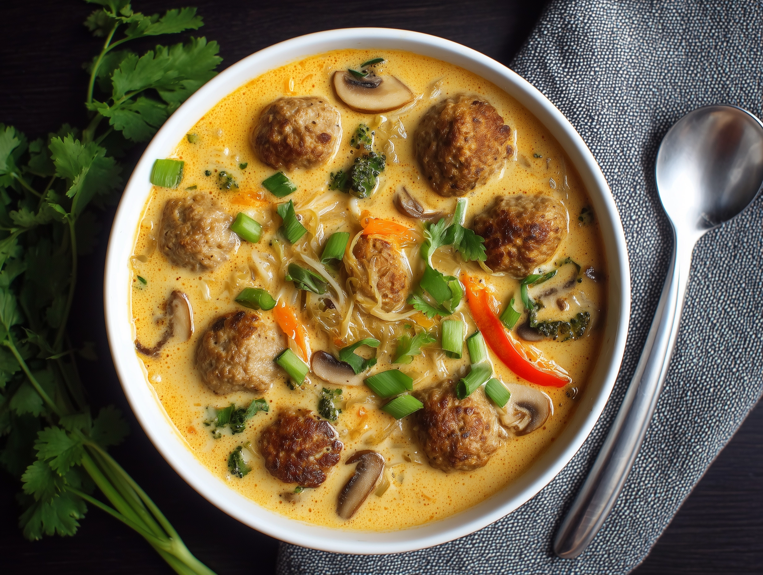 Creamy Thai Curry Meatball Soup Recipe